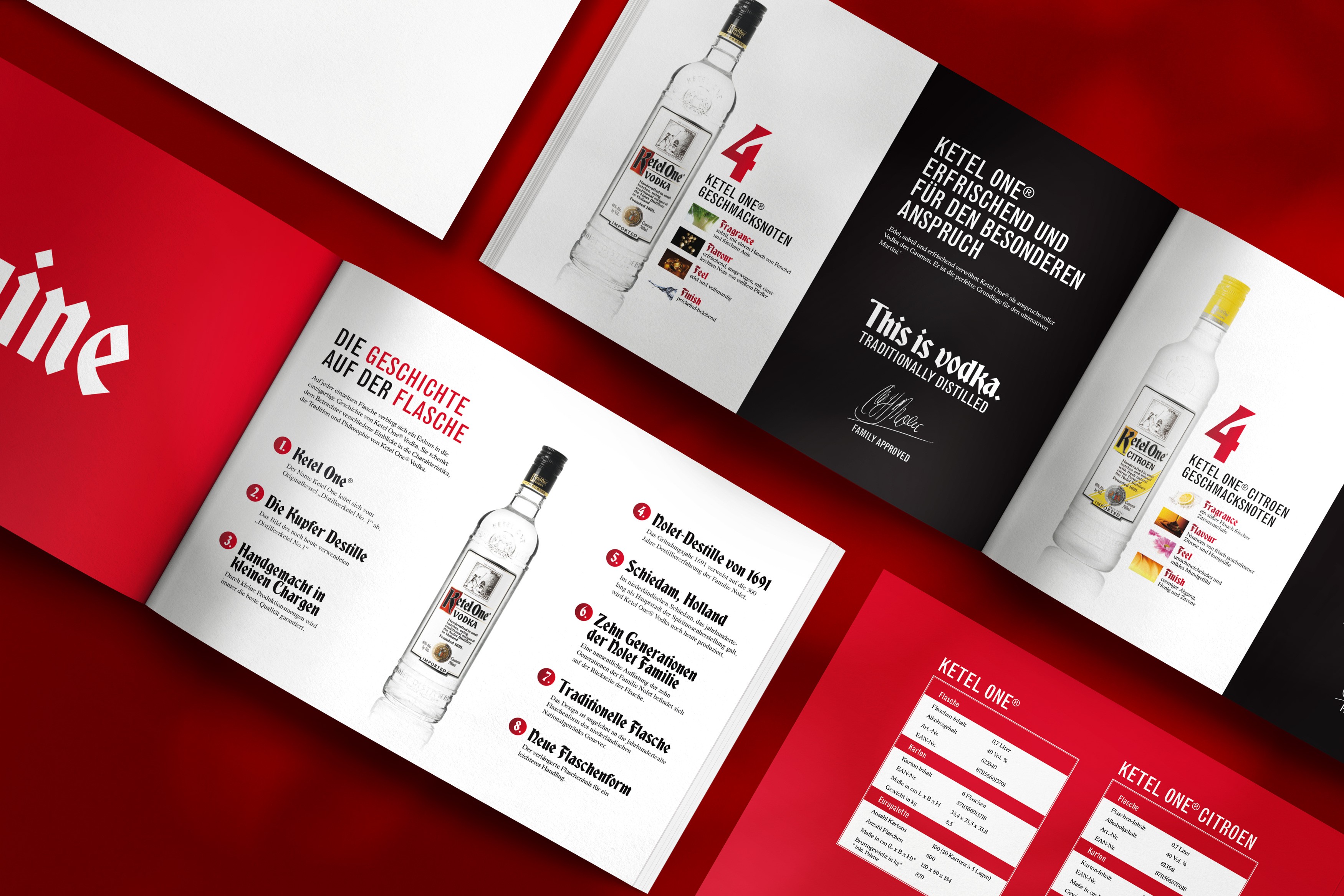 Broschüre für Ketel One Vodka – hochwertiges Editorial Design mit klarer Typografie und klassischer Markenästhetik