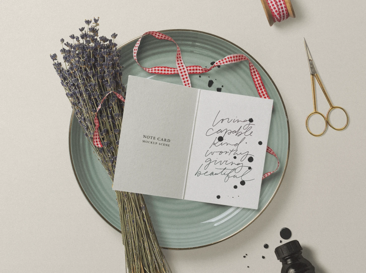 Postcard mockup with decorative props