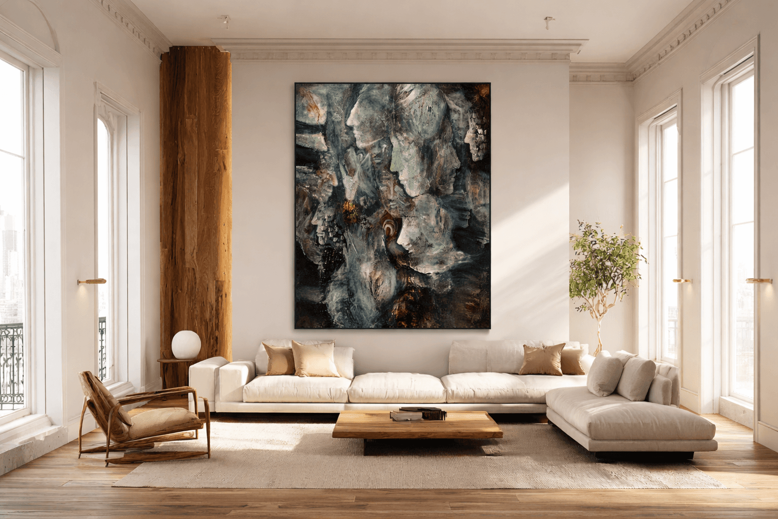 Modern living room with a painting on the wall