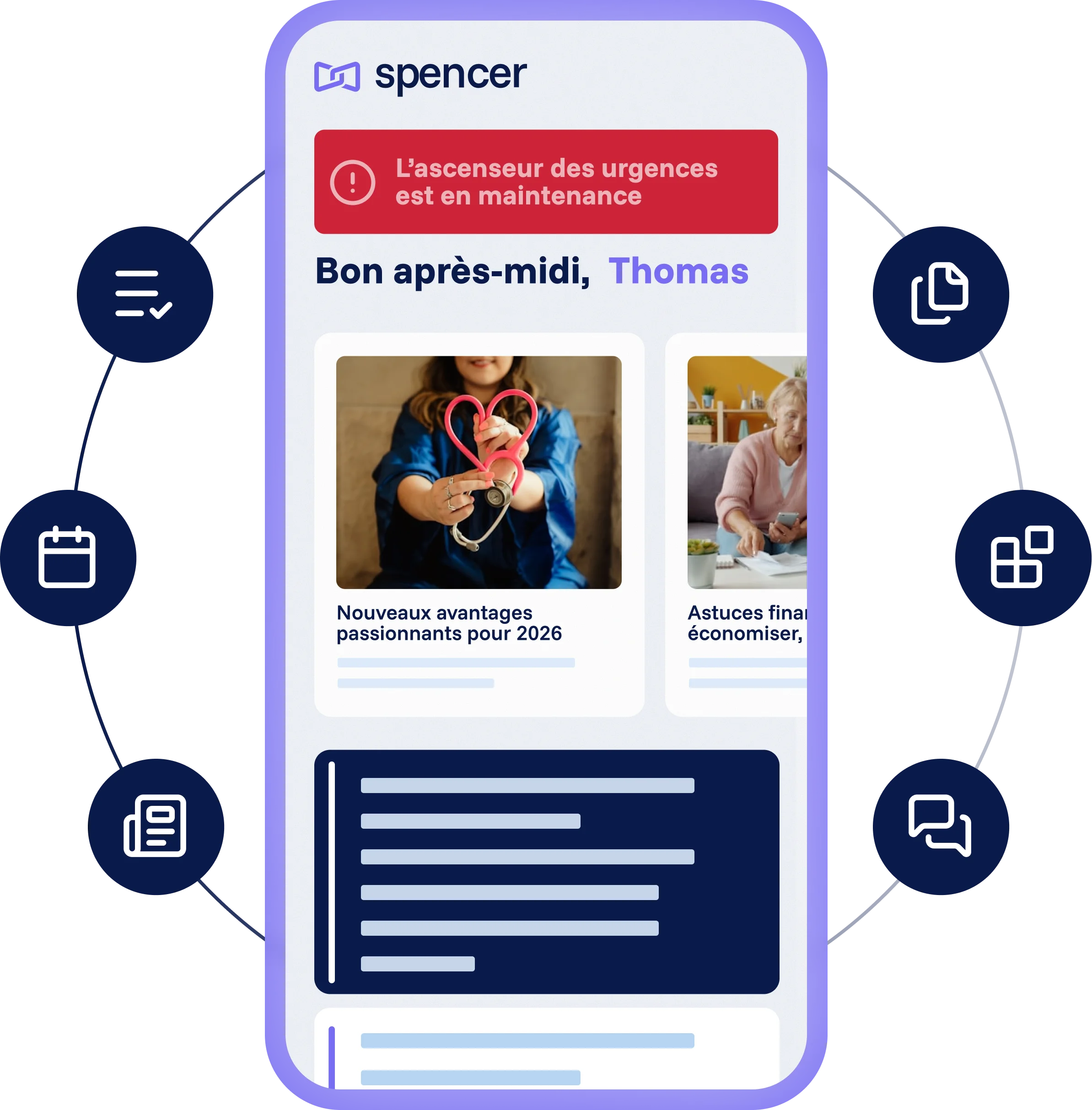 Interface de chat interne Spencer avec messages et interface de chat mobile claire