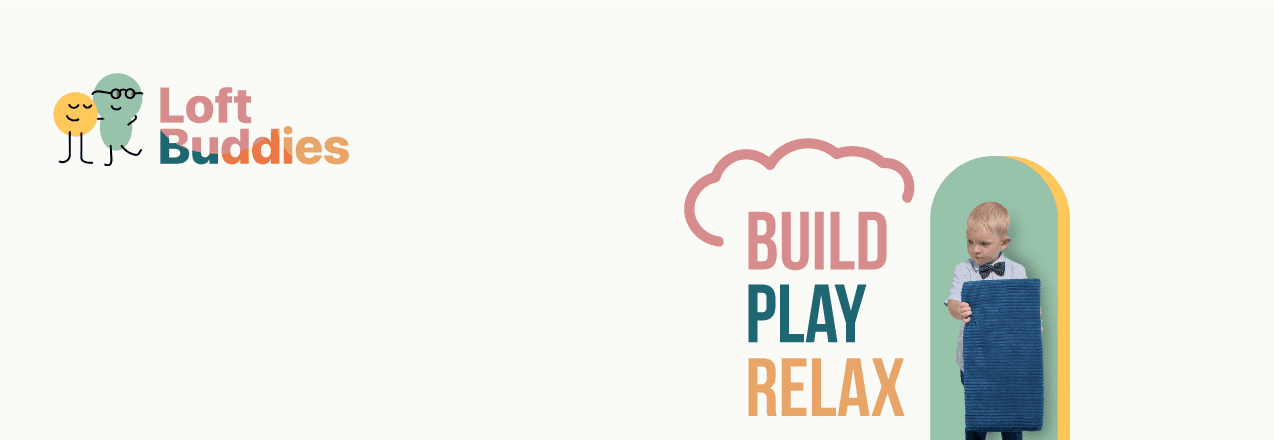 Loft Buddies children's modular furniture brand logo with Build Play Relax tagline