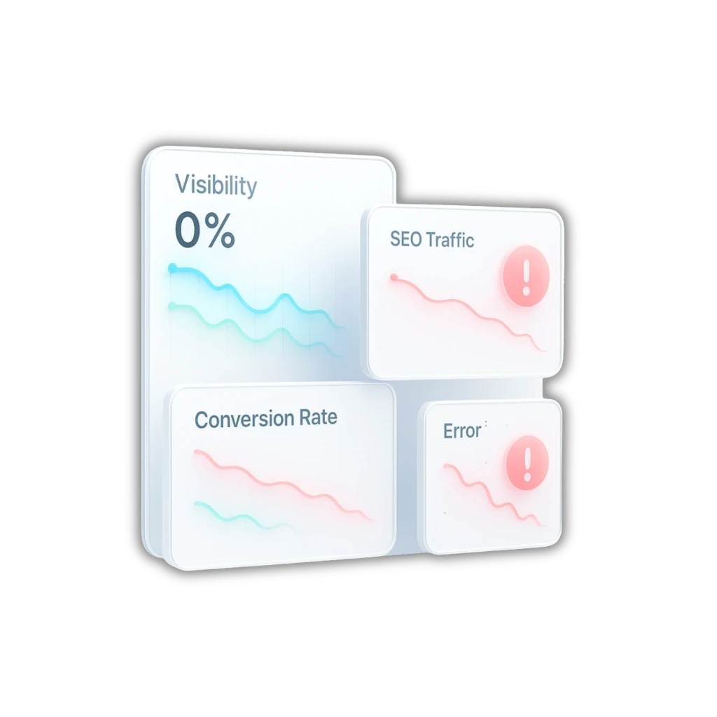 Dashboard mit schlechten SEO Zahlen hinsichtlich Visibility und Conversion Rate 1