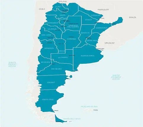 Mapa de Argentina mostrando la cobertura nacional para fabricación y montaje de galpones metálicos, tinglados y estructuras industriales.