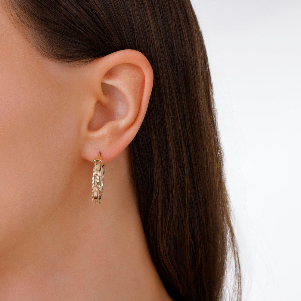 Assos Pırlanta 14 Ayar Altın Şık Tasarım Halka Küpe 3 cm