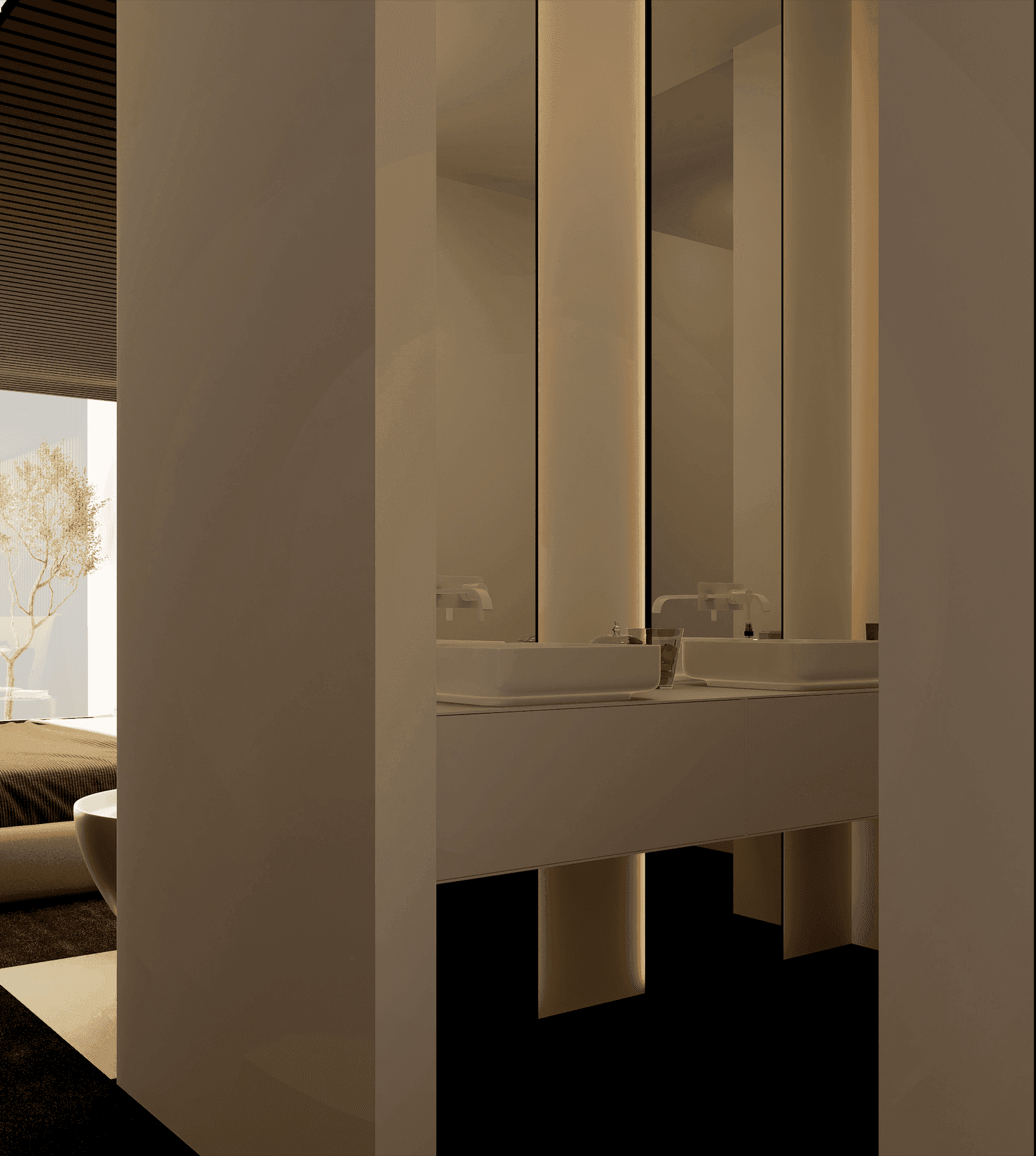 Symmetrical double vanity with recessed lighting in a premium private residence in Nicosia Cyprus