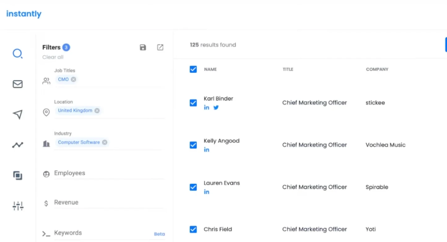 A dashboard of a SaaS marketing tool called Instantly for cold email campaigns