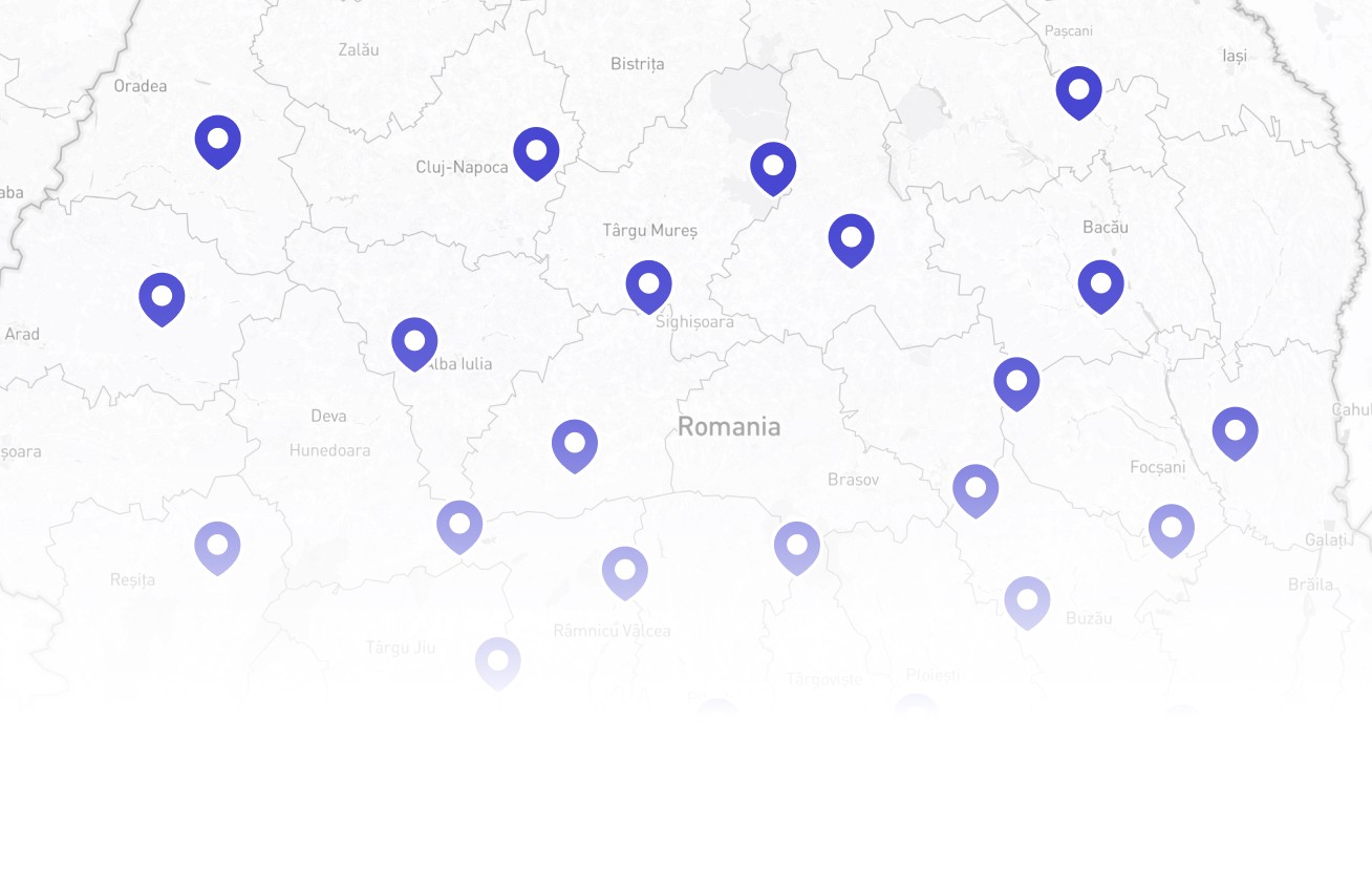 Hartă cu locațiile celor 500+ service-uri partenere eazy din toată România