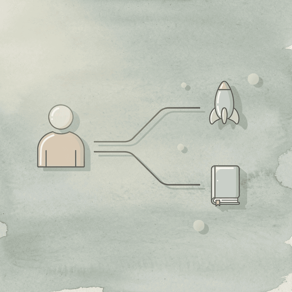 Icon showing a single path splitting into two outcomes representing fast versus slow creative approaches