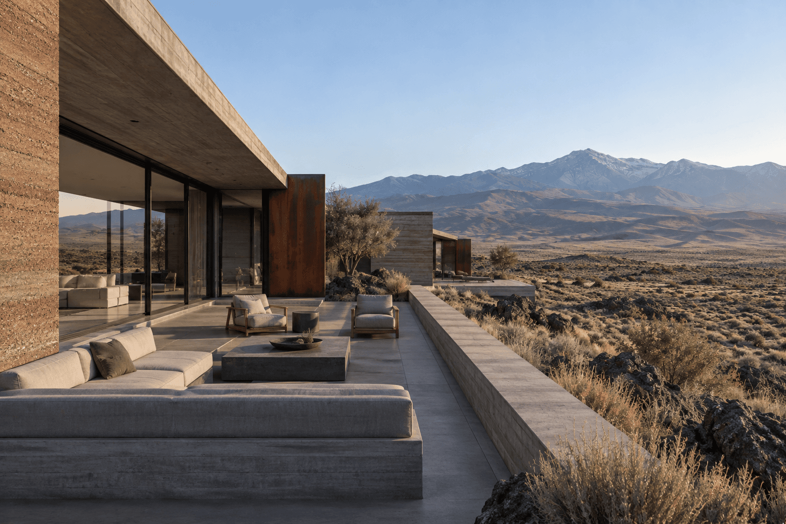 Terrace overlooking the high-desert plateau, The Long House