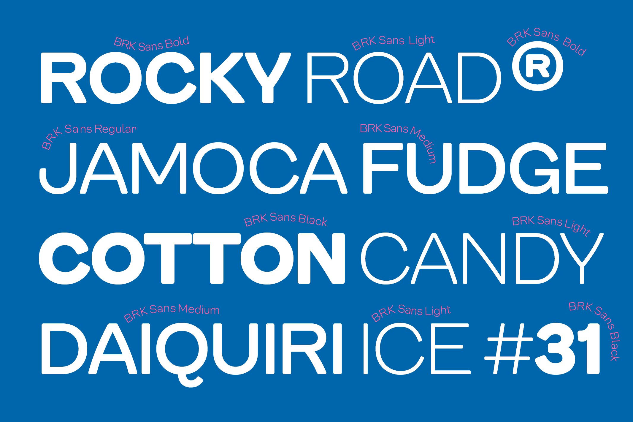 Text on a blue background lists flavors: Rocky Road, Jamoca Fudge, Cotton Candy, and Daiquiri Ice #31.