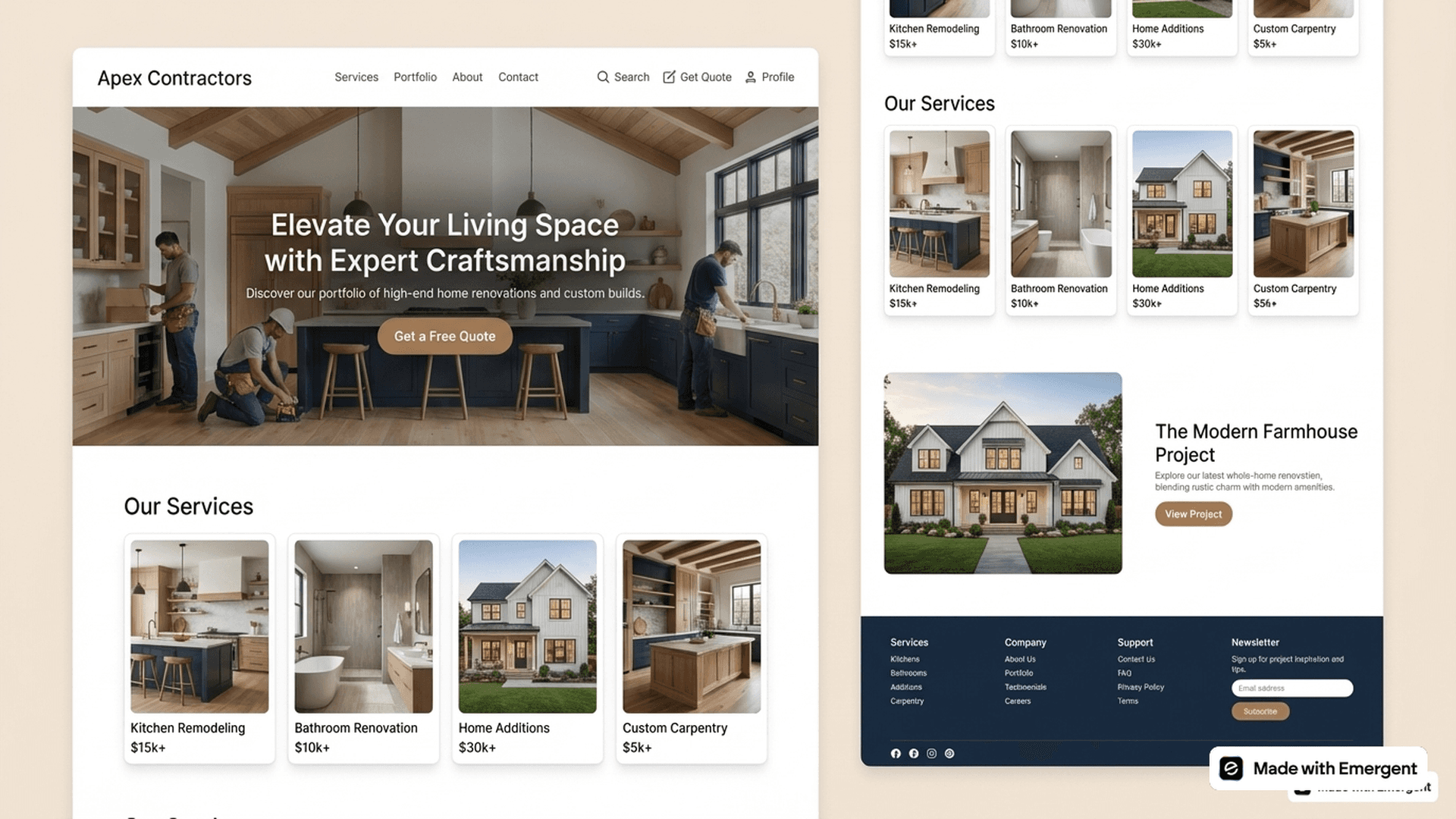 contractor website made with emergent