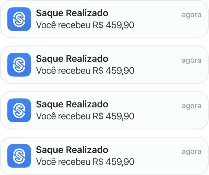 Notificações do app SyncPay confirmando saques realizados em tempo real