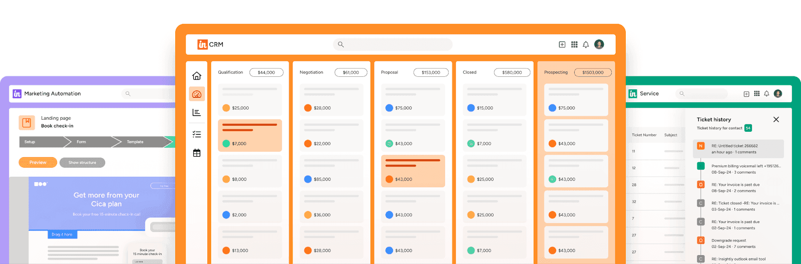  Insightly CRM interface showcasing various sections