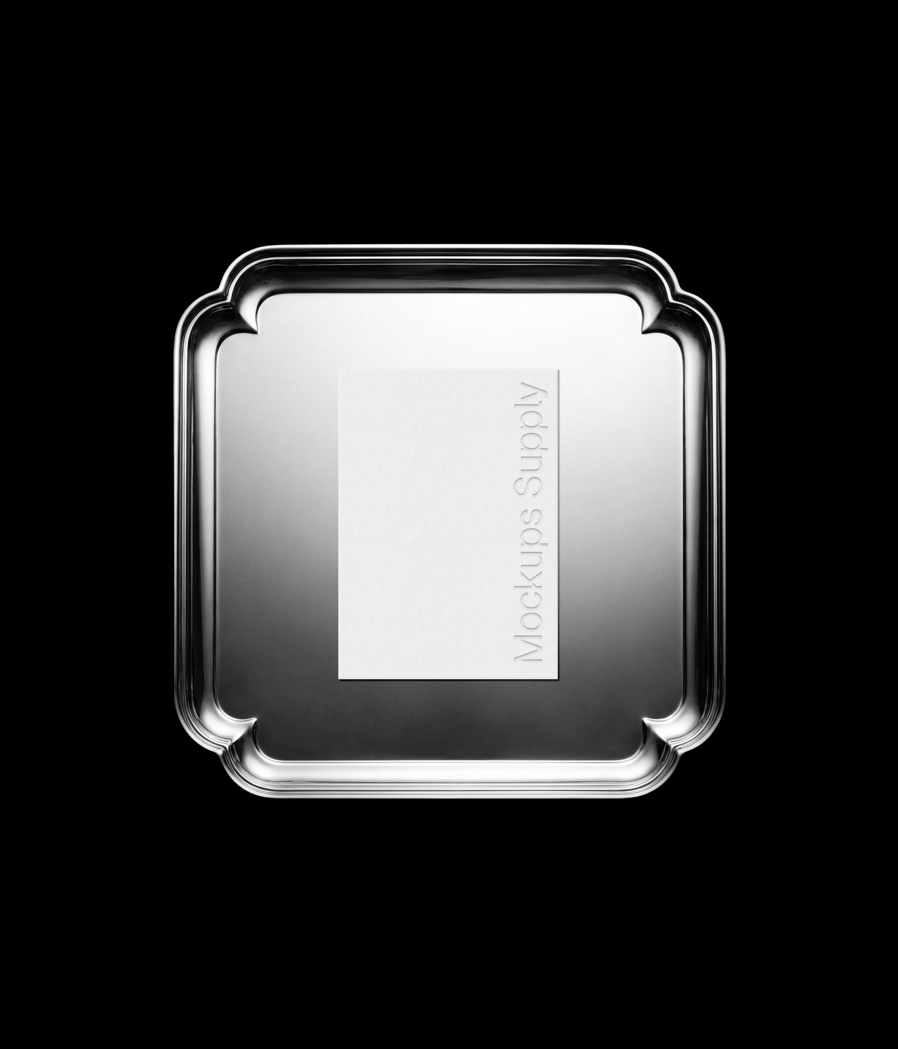 Menu mockup on decorative silver plate with debossed logo effect for restaurant branding presentation