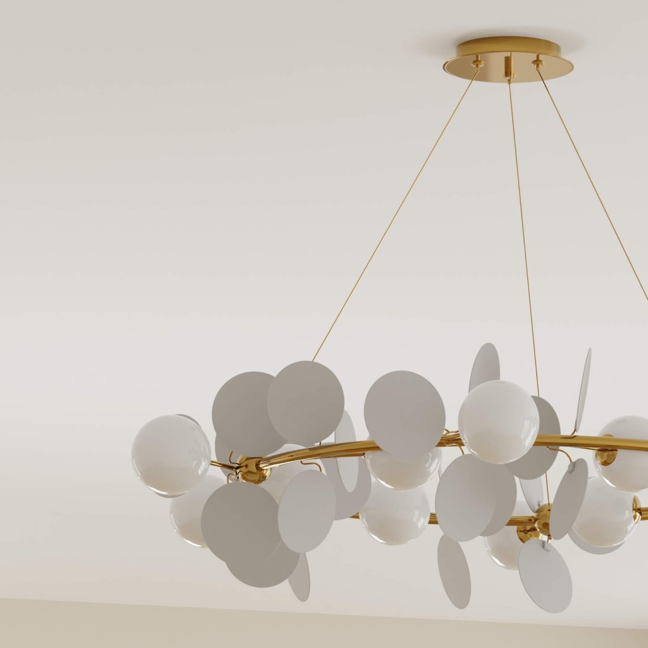 Chandelier hanging from dining room ceiling