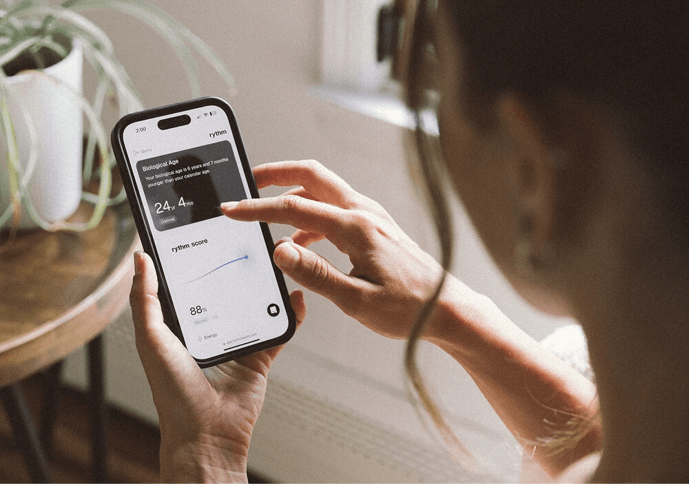 Person viewing blood test results on a mobile phone.