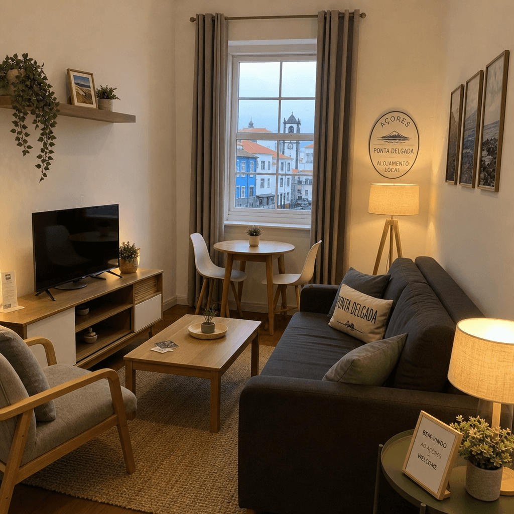 Interior aconchegante de um alojamento local em Ponta Delgada