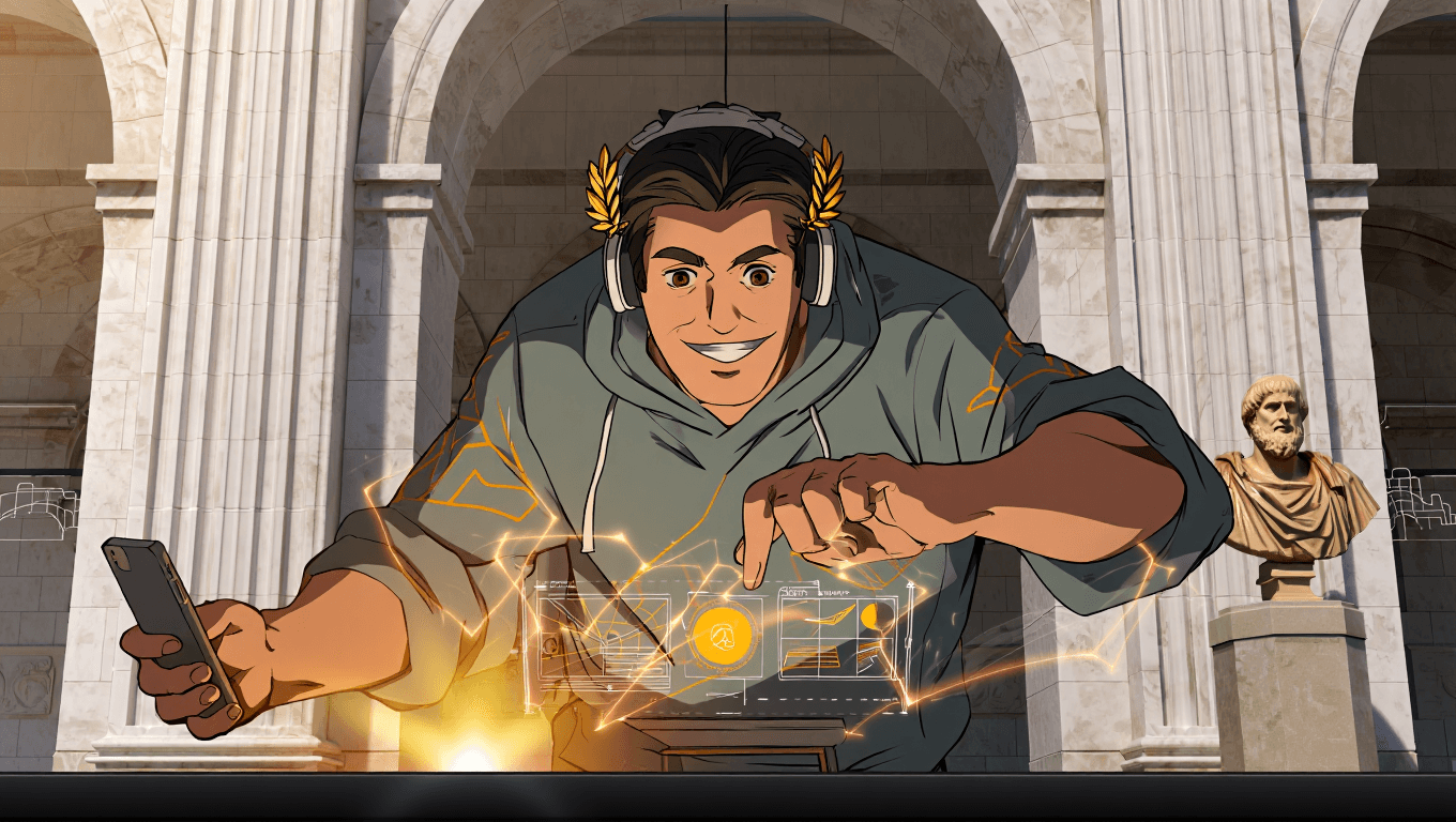 Happy student studying on a laptop