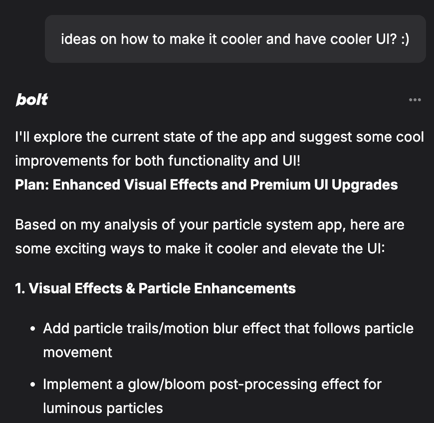 A screenshot of the Bolt UI. 