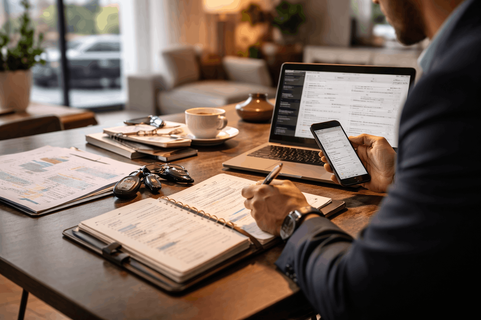 Professional travel coordinator managing itinerary logistics and guest arrangements for a luxury event in Provence