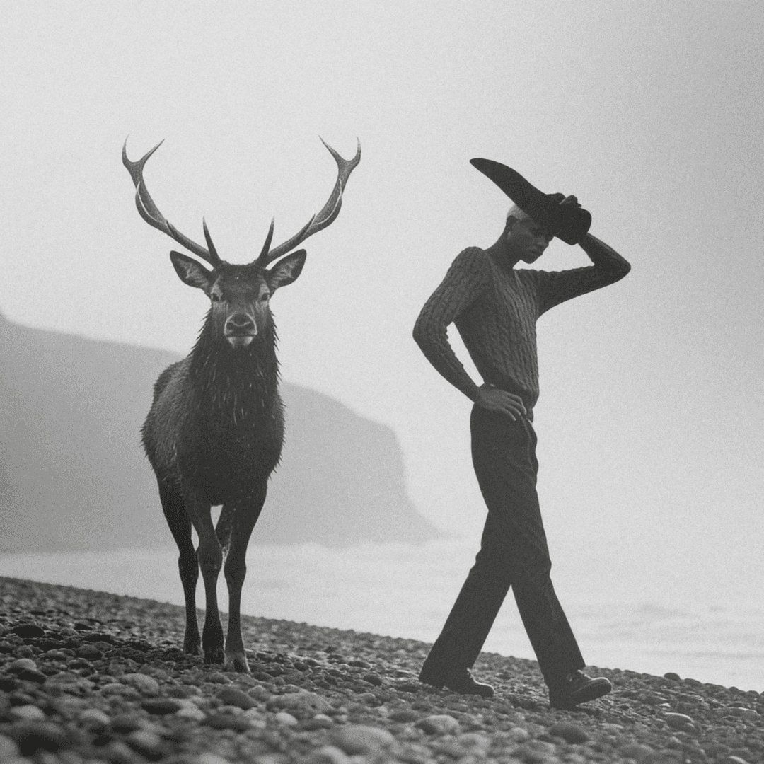 High-contrast silhouette in salt spray storm, Arri Alexa Mini LF motion capture, Environmental chaos and control, Raw Emotional Luxury, Engineered by Aventi