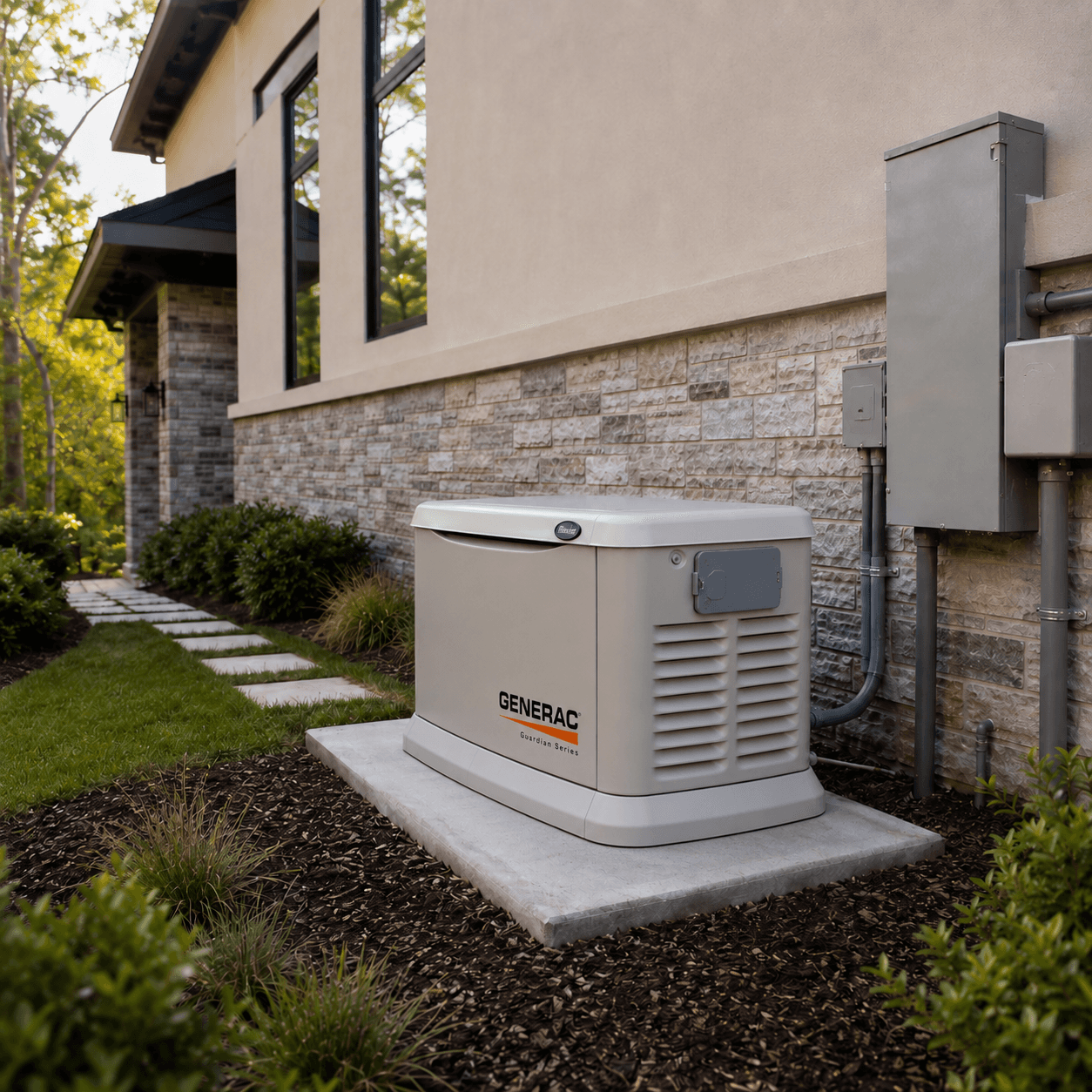 Home standby generator installed outside