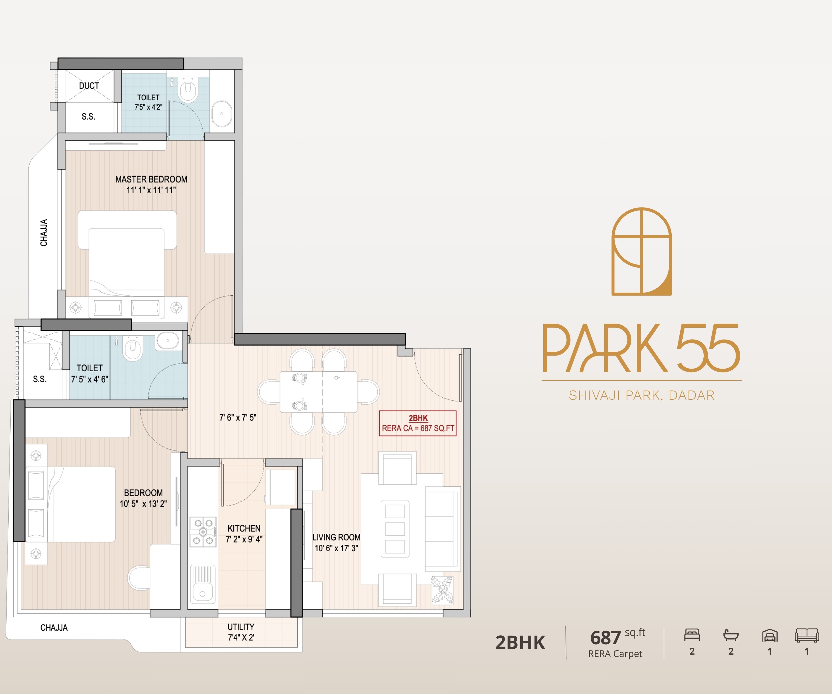 3 BHK park 55