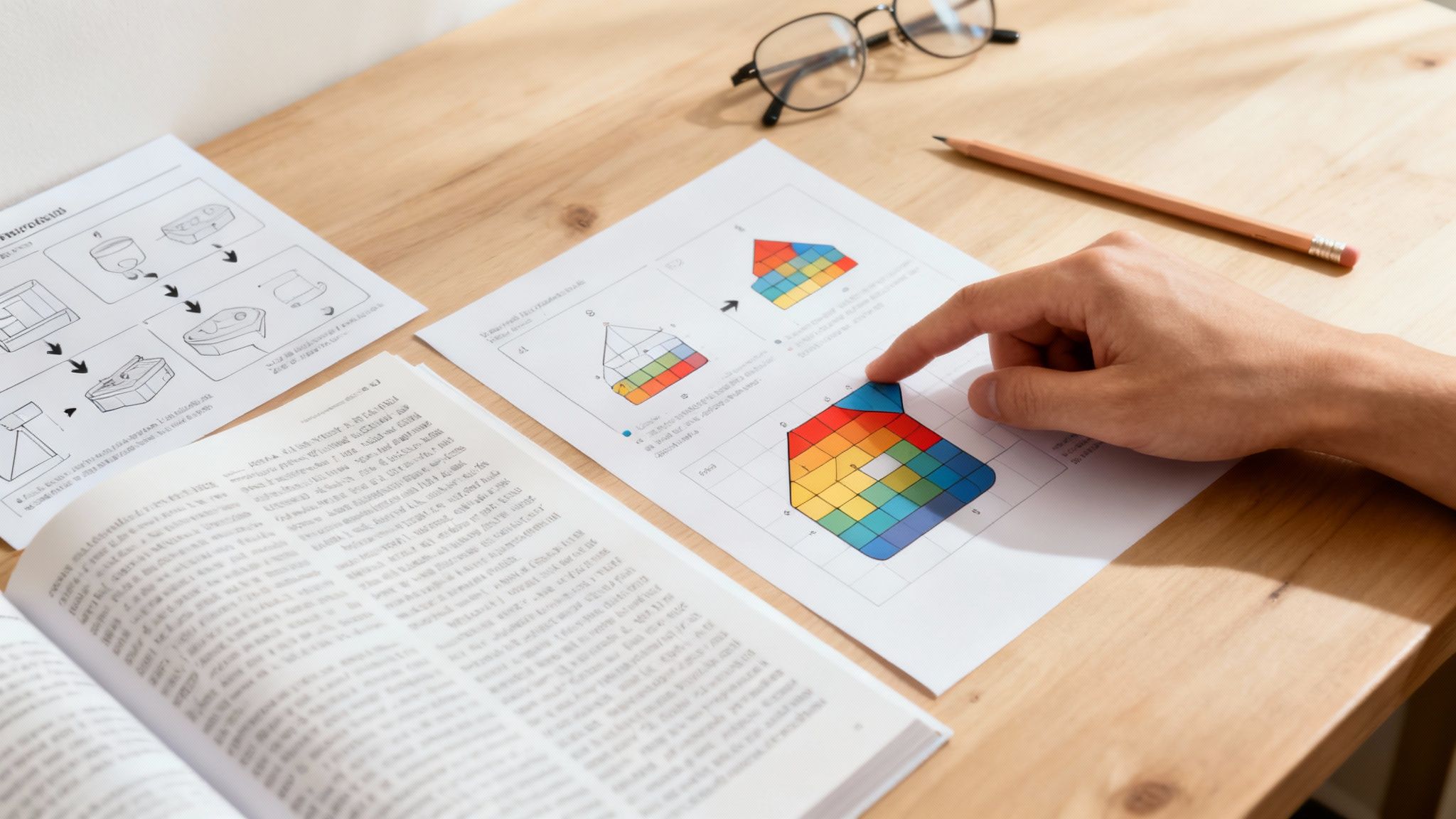 Alt text: Speak4Me – A person pointing at a colorful mind map on a whiteboard, illustrating the visual learning style.