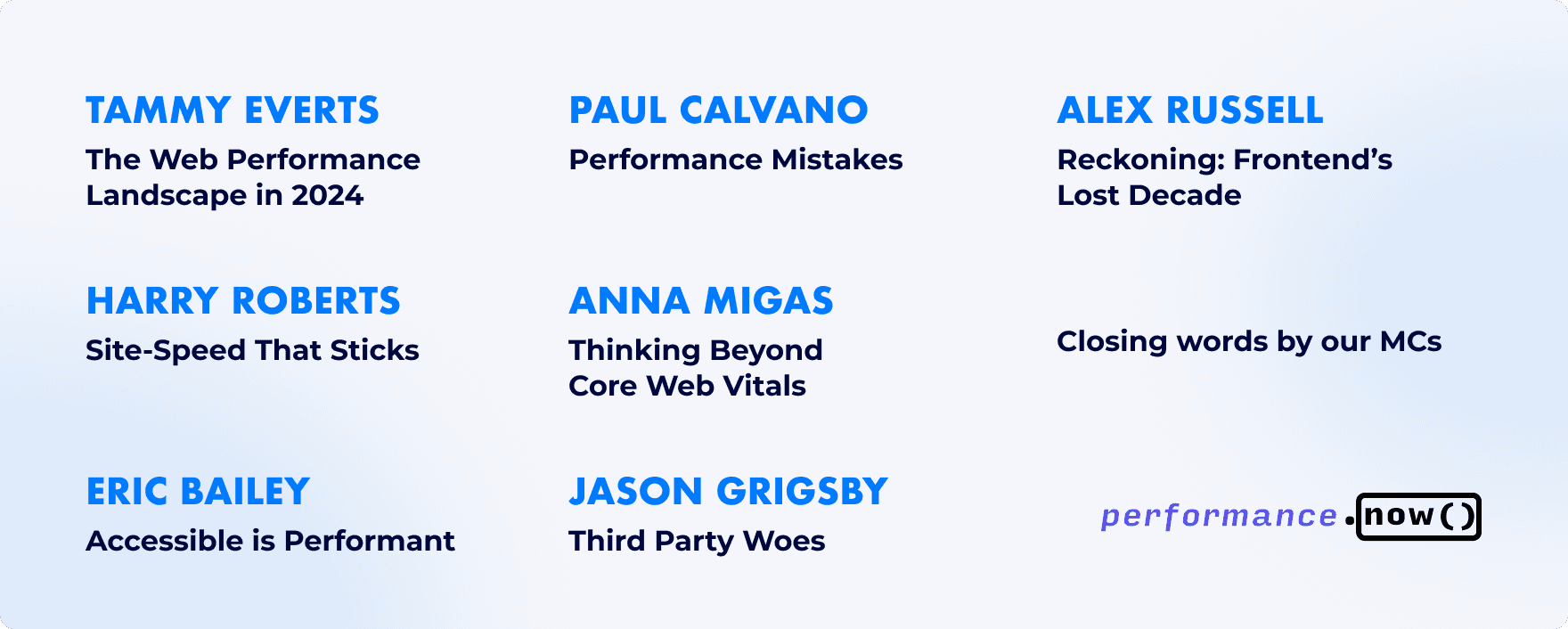 Speakers in the first day of perf.now