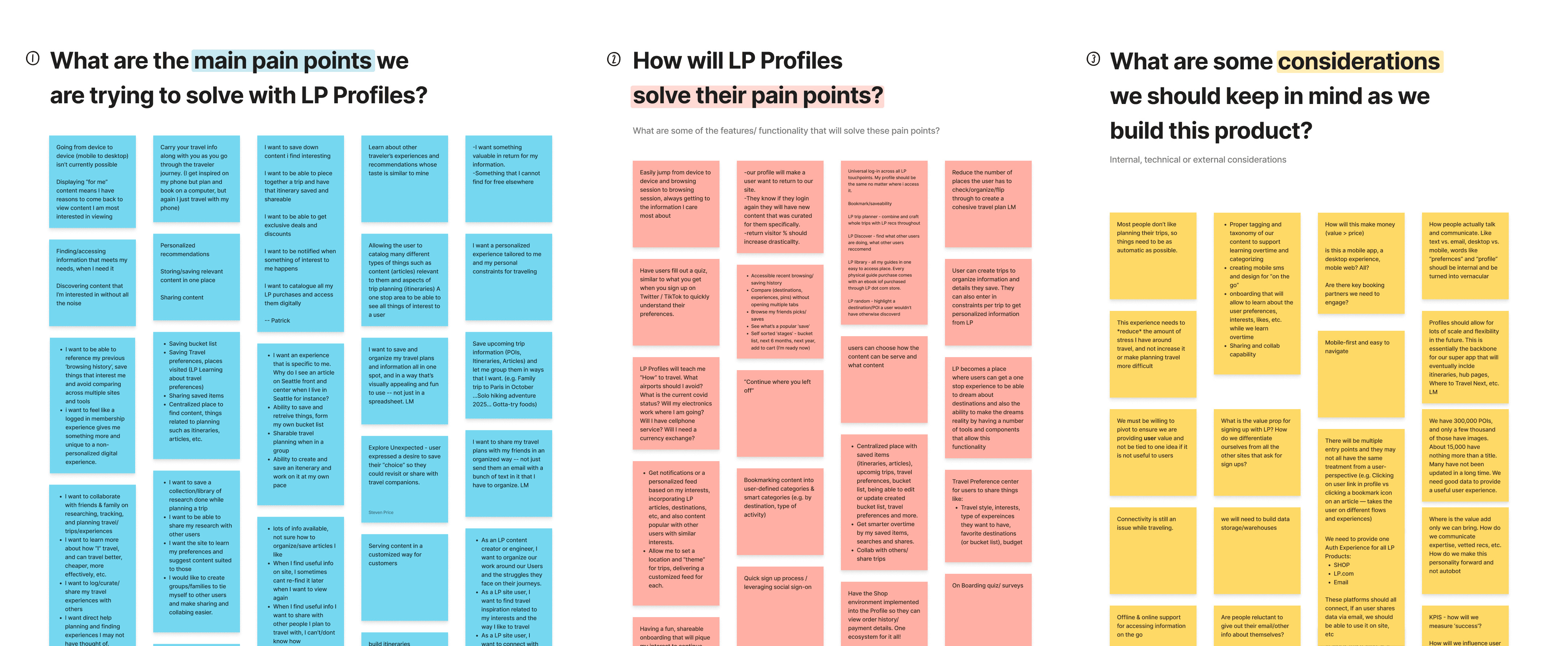 Brainstorming user pain points and product considerations
