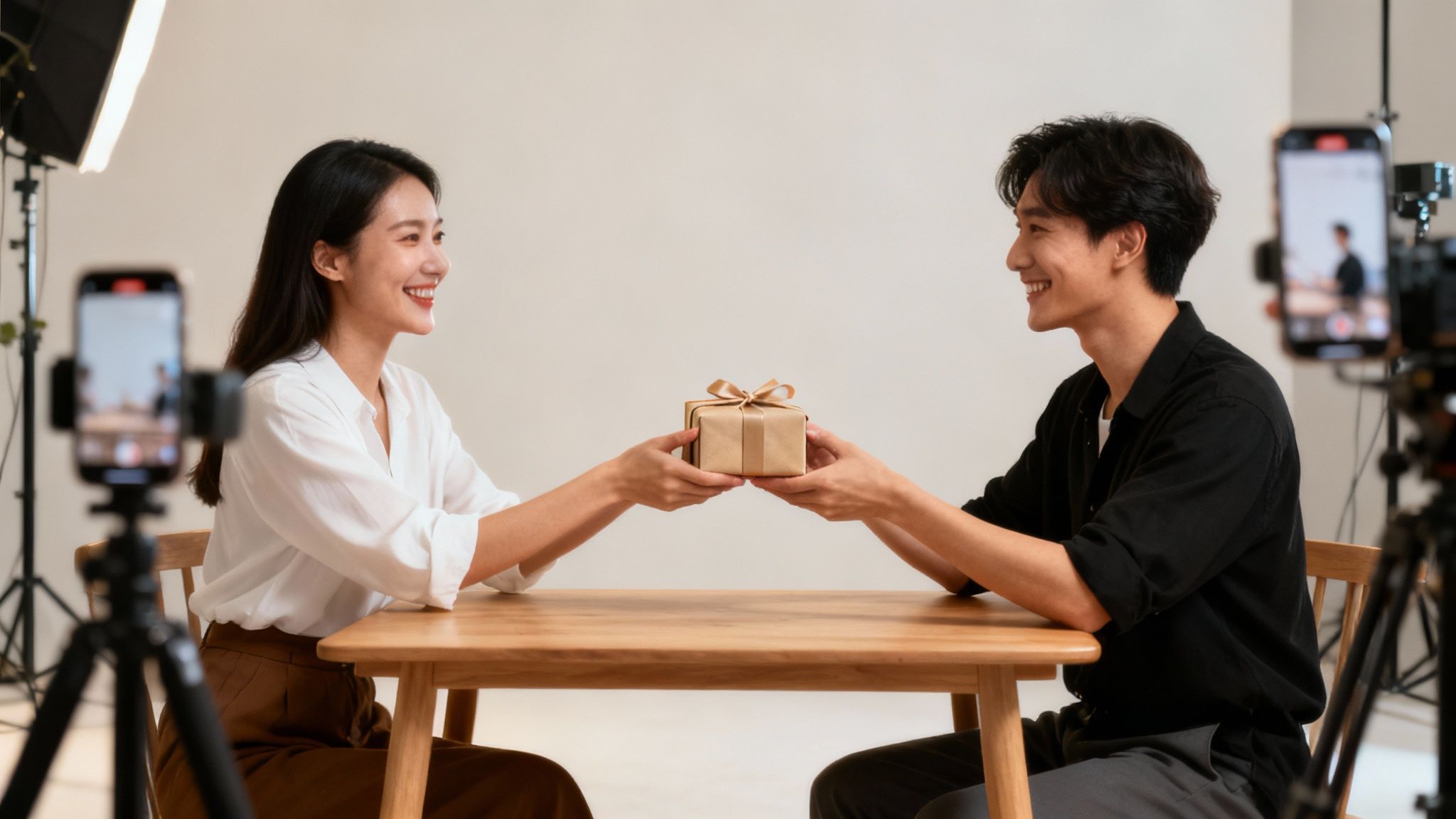 Two people collaborating on a project with sticky notes on a glass wall