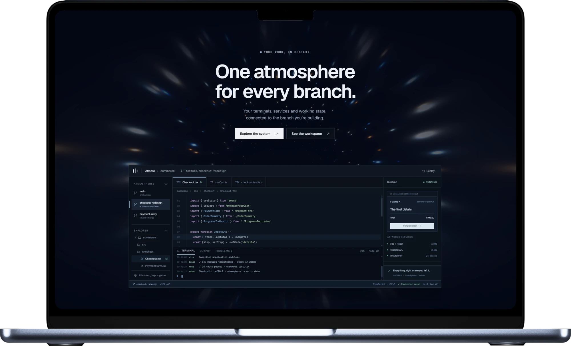 Atmos1 website in the approved MacBook mockup