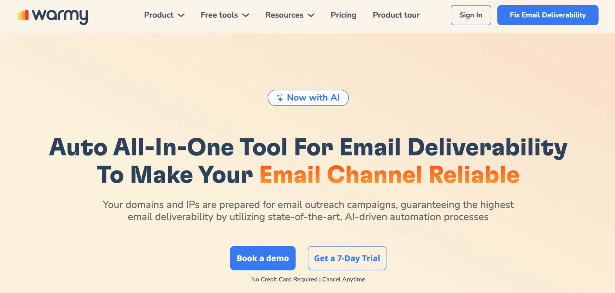 Warmy.io homepage: AI email warm-up and deliverability platform