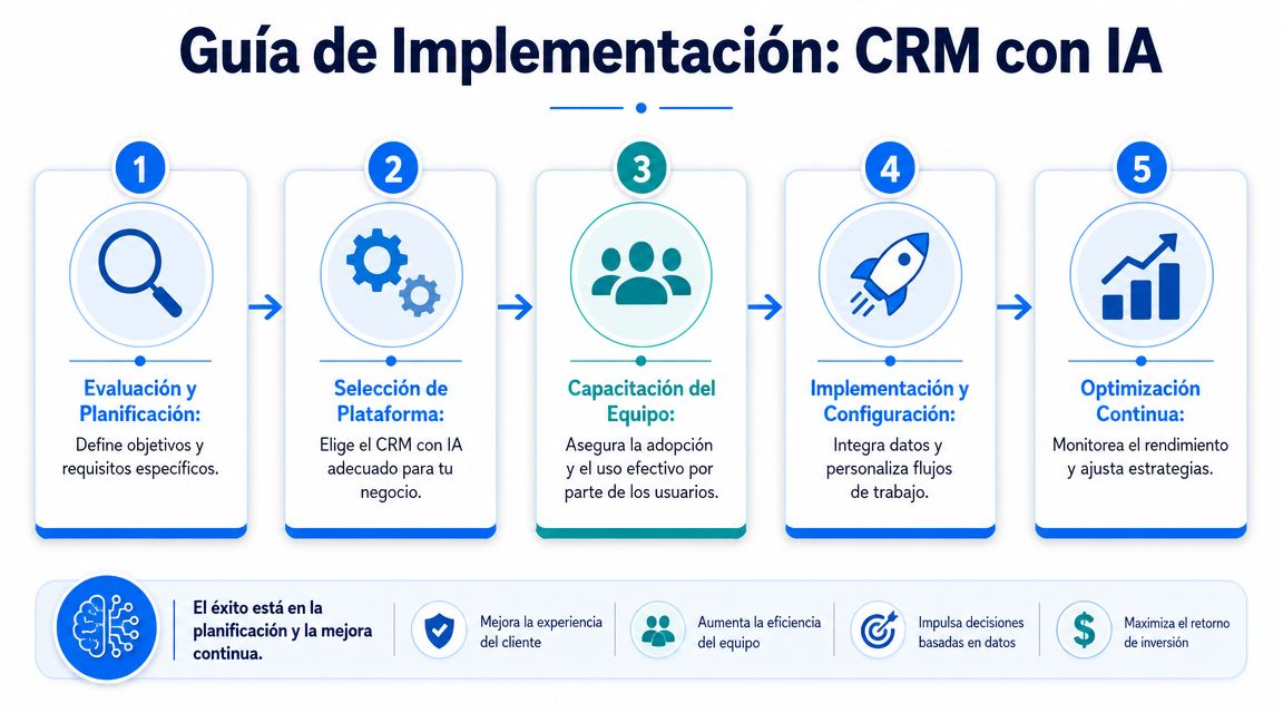 Guía paso a paso para la implementación efectiva de un sistema CRM con inteligencia artificial en empresas.