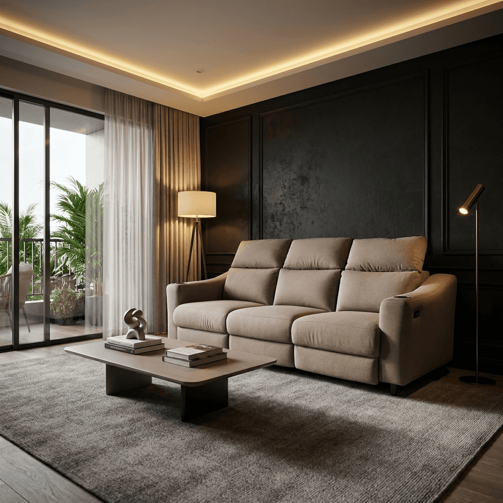 Contemporary cane sofa with olive green upholstery and solid wood frame for luxury living room