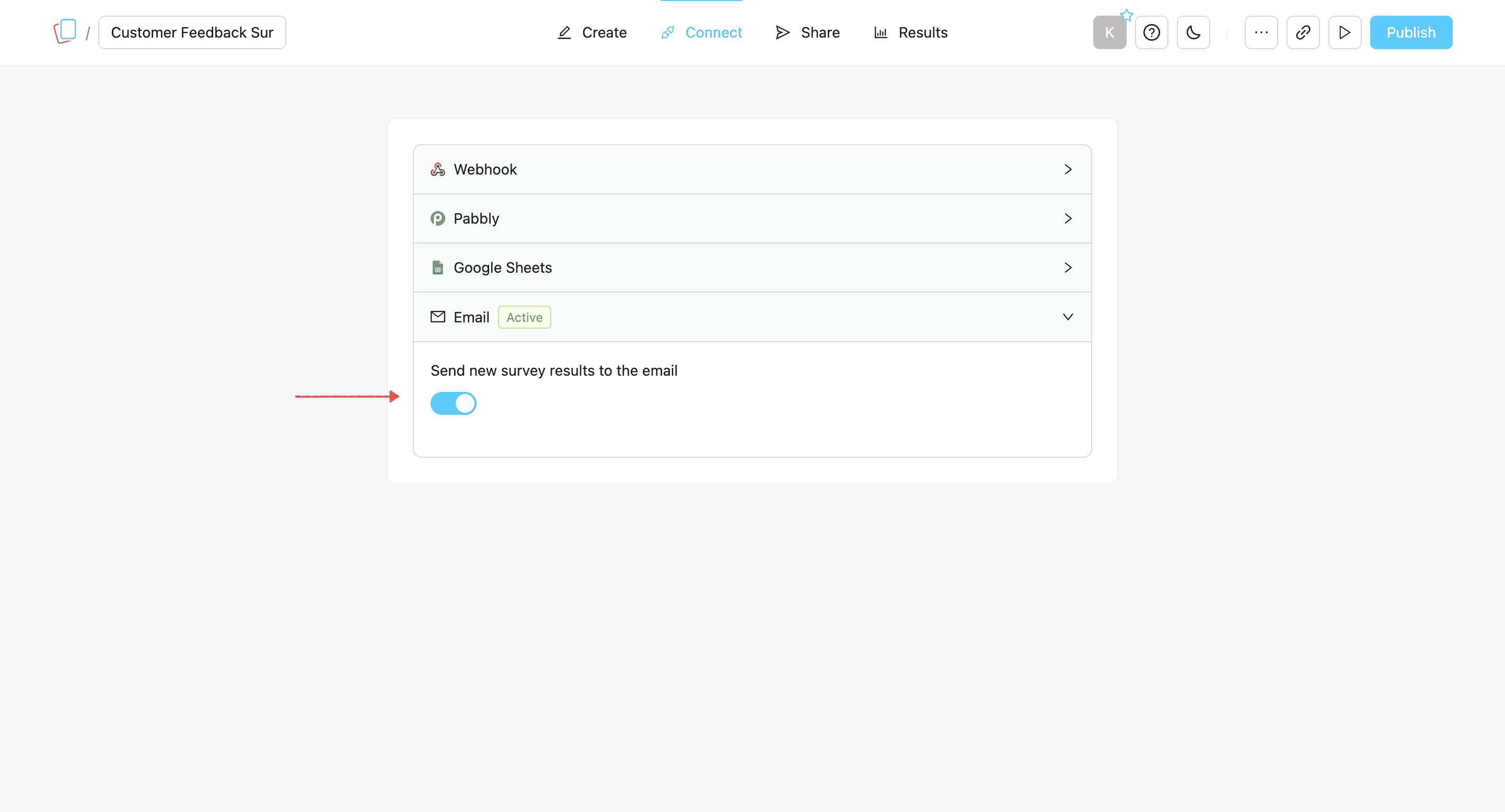 Email notifications option