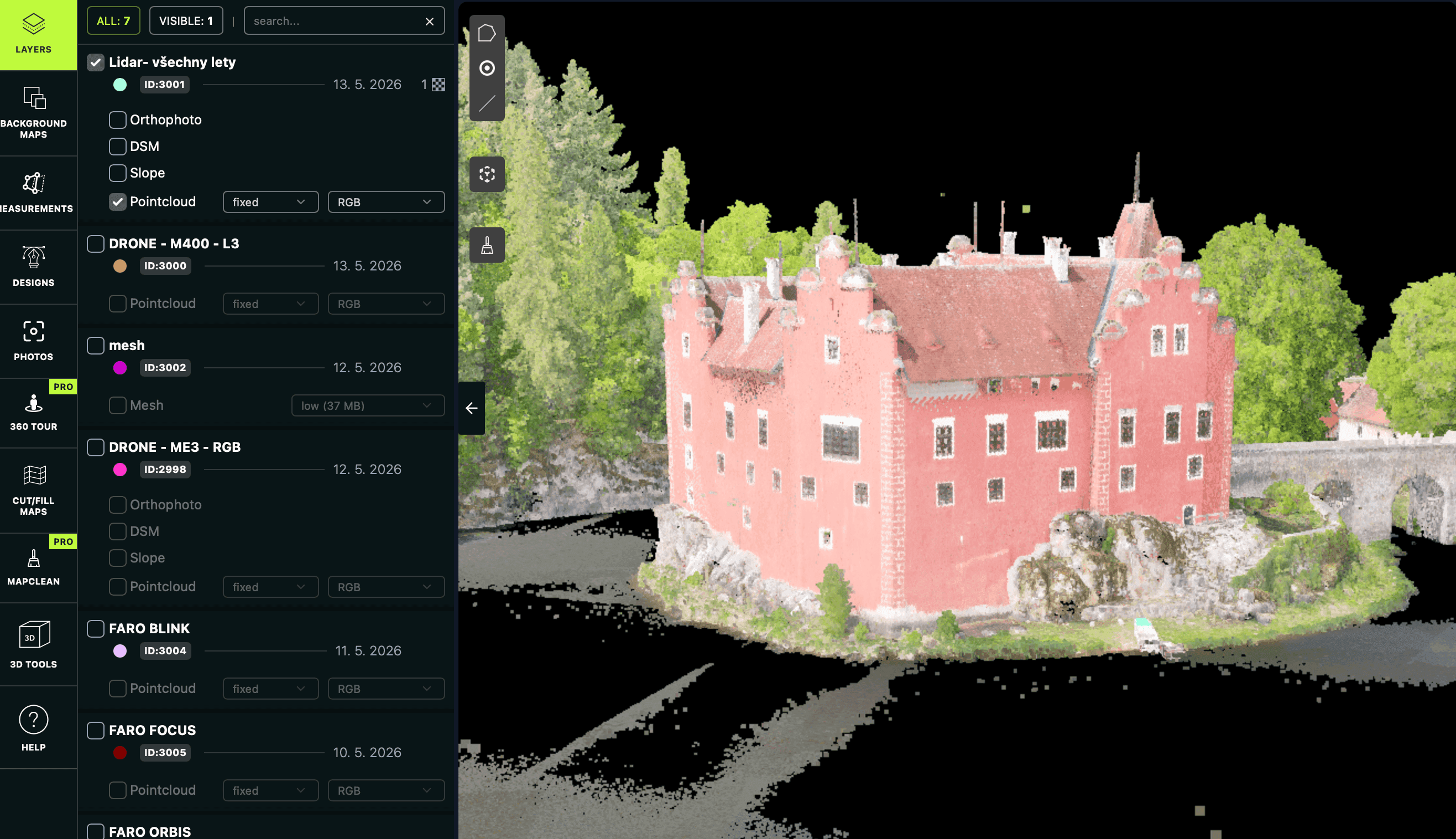 The Cervena Lhota chateau inside photogrammetry platform AVAG