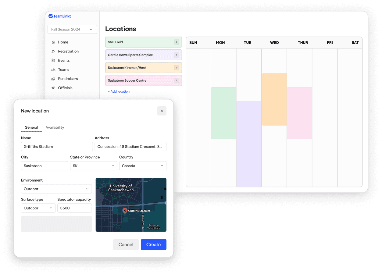 TeamLinkt's Football Schedule Locations and Time Slots Tool 