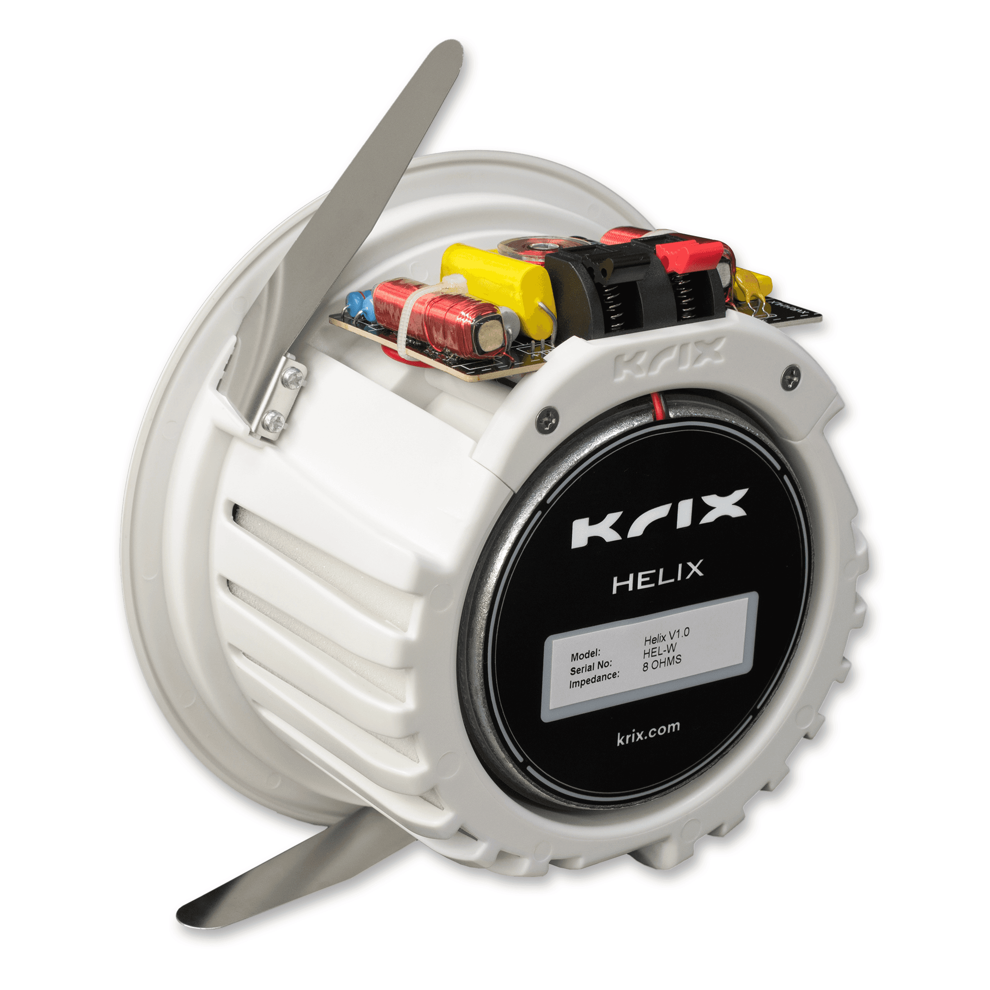 Krix Helix speaker with internal components and mounting bracket