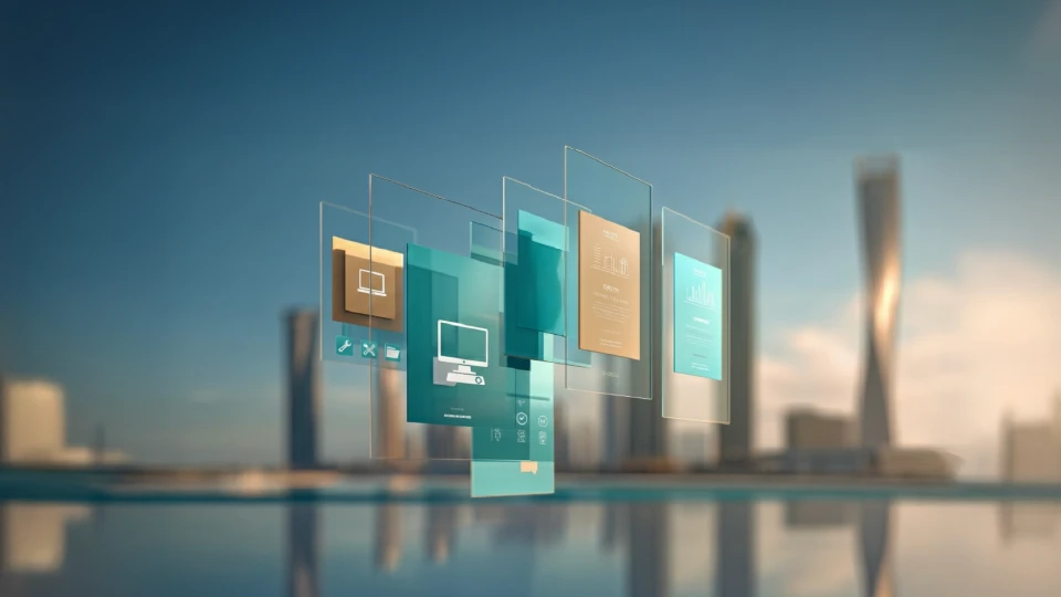 Smart city digital interface with floating data panels