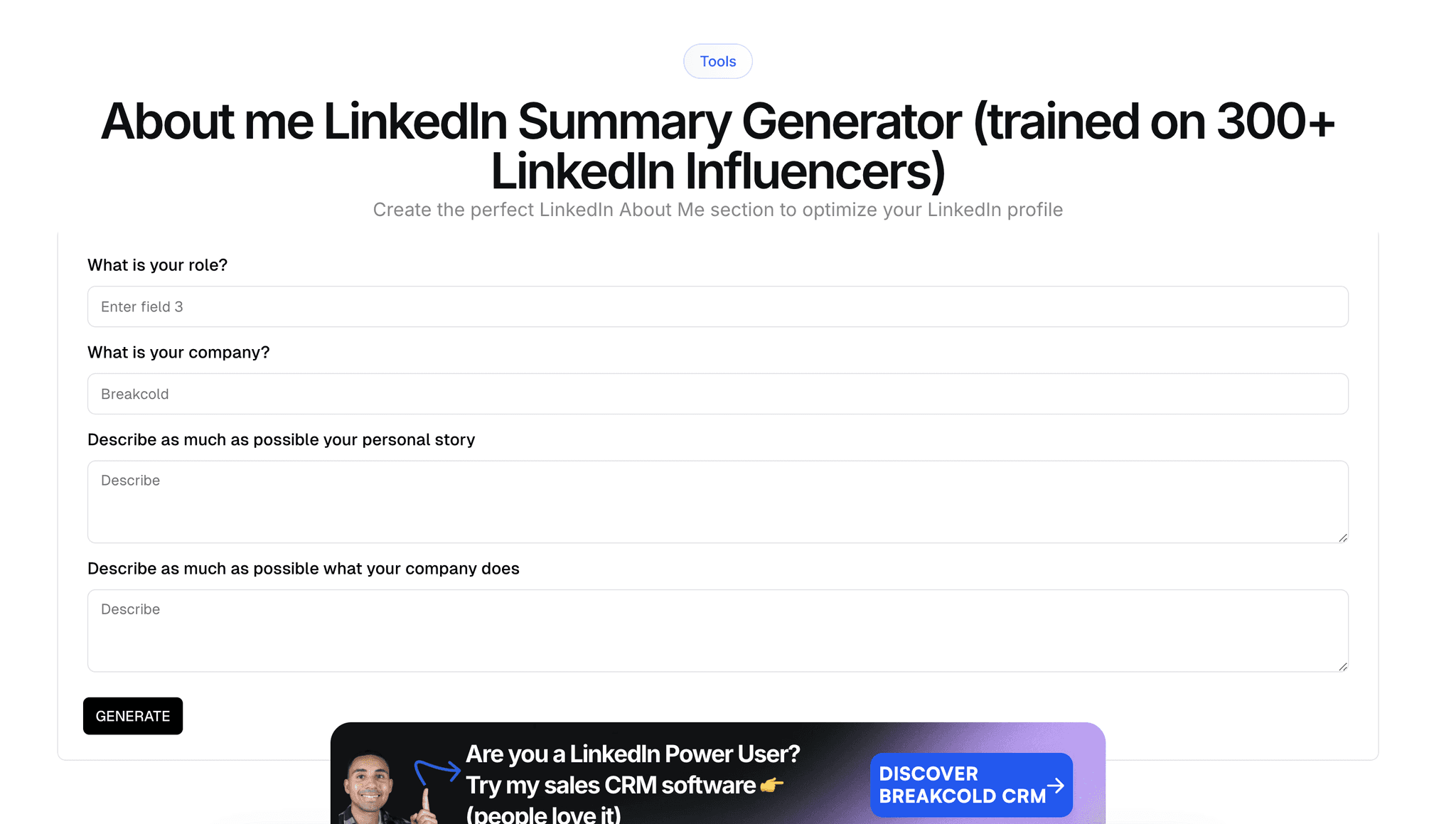 LinkedIn About Me Generator