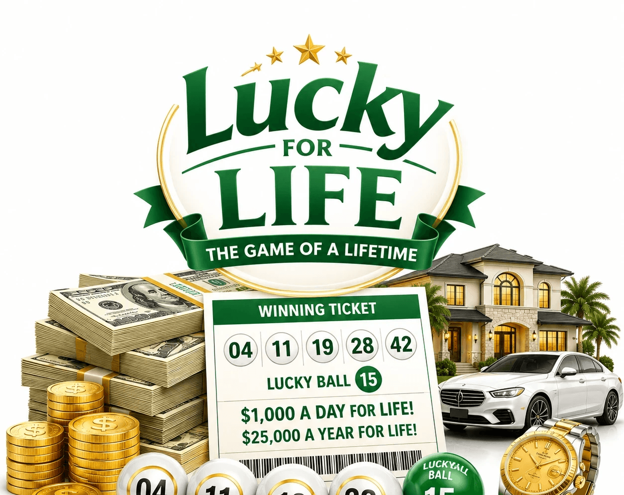 Lucky for Life results, winning numbers, draw schedule and jackpot information for the popular United States lottery game.