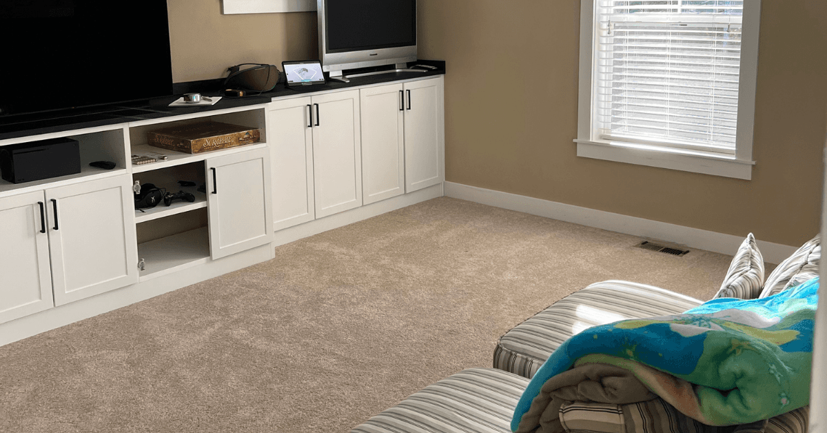 Before Photo of the west lake sammamish bonus room in this Sammamish, Washington home by Sherri Monte, interior designer at, Elegant Simplicity.