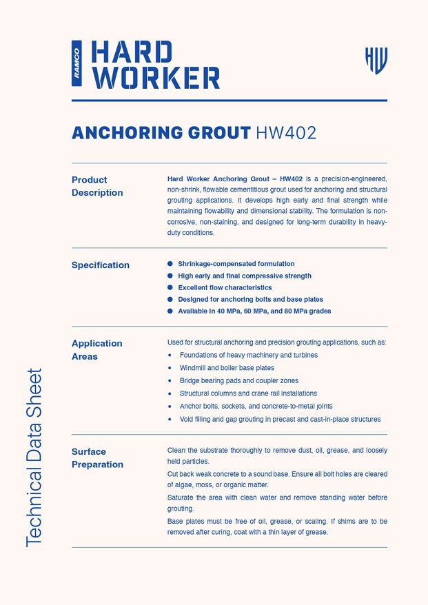 Hard Worker Anchoring Grout Technical Data Sheet