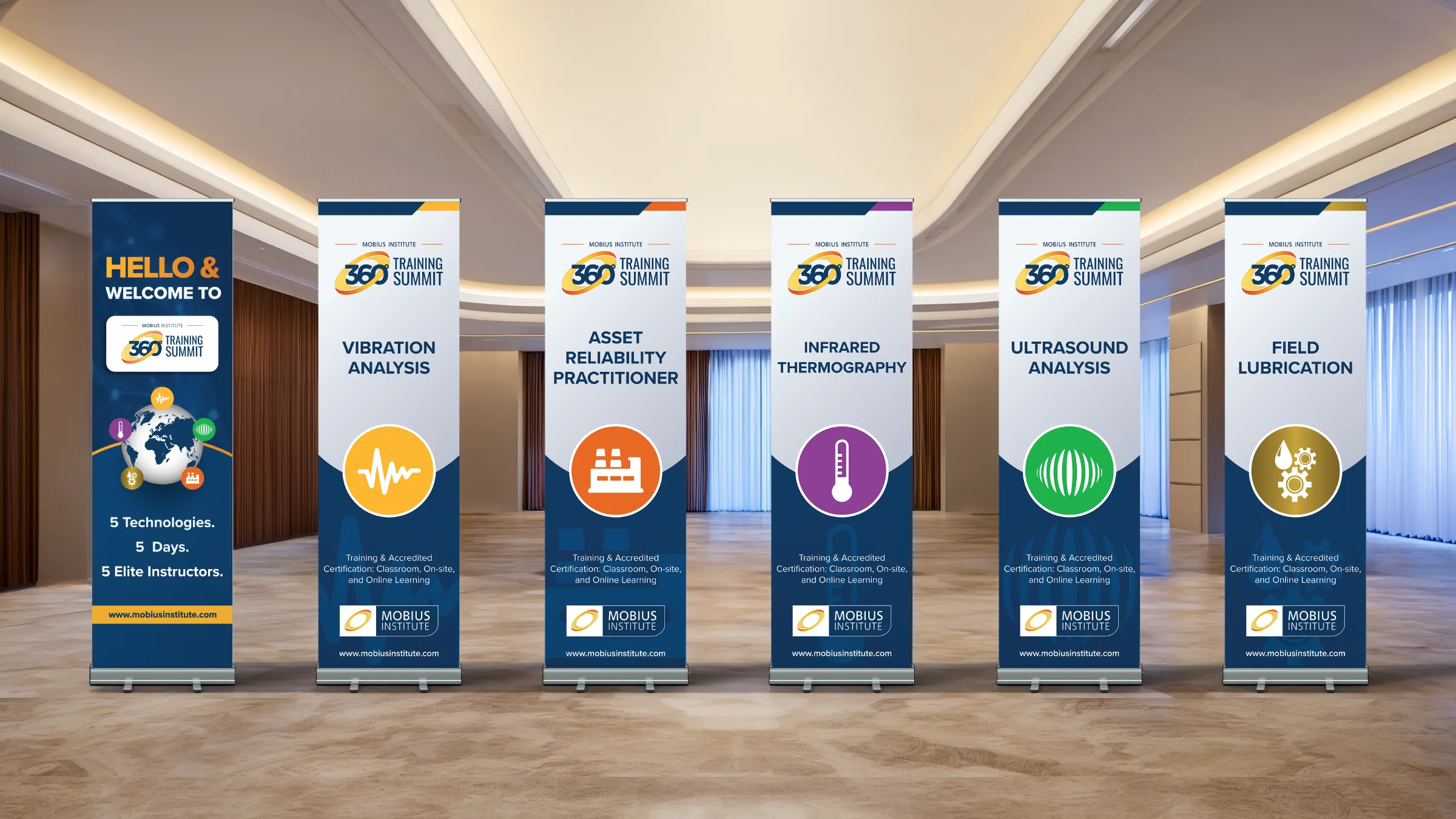 Directional roll-up banners for Mobius Institute event