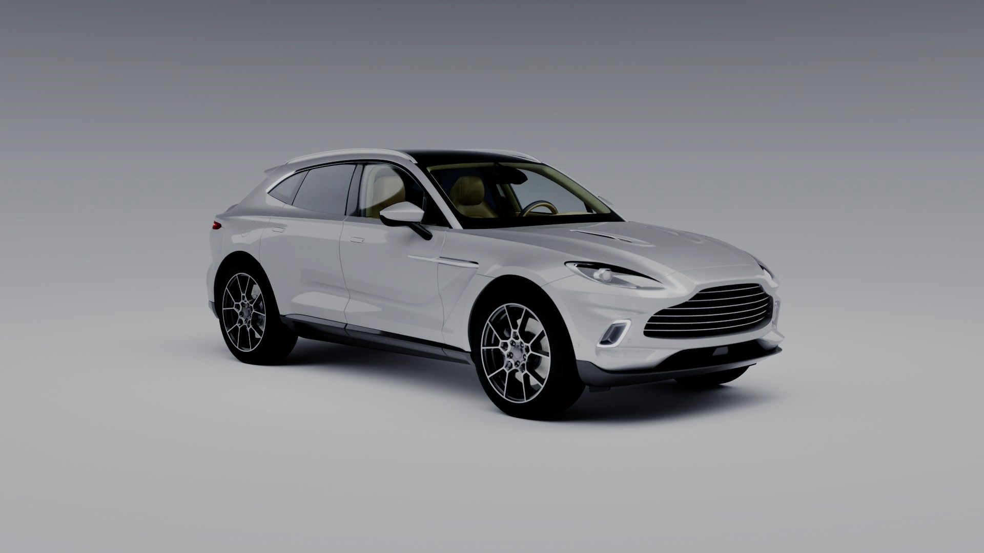 3D-Rendering eines weißen Sportwagens in neutraler Studiosituation für den Einsatz im Produktkonfigurator