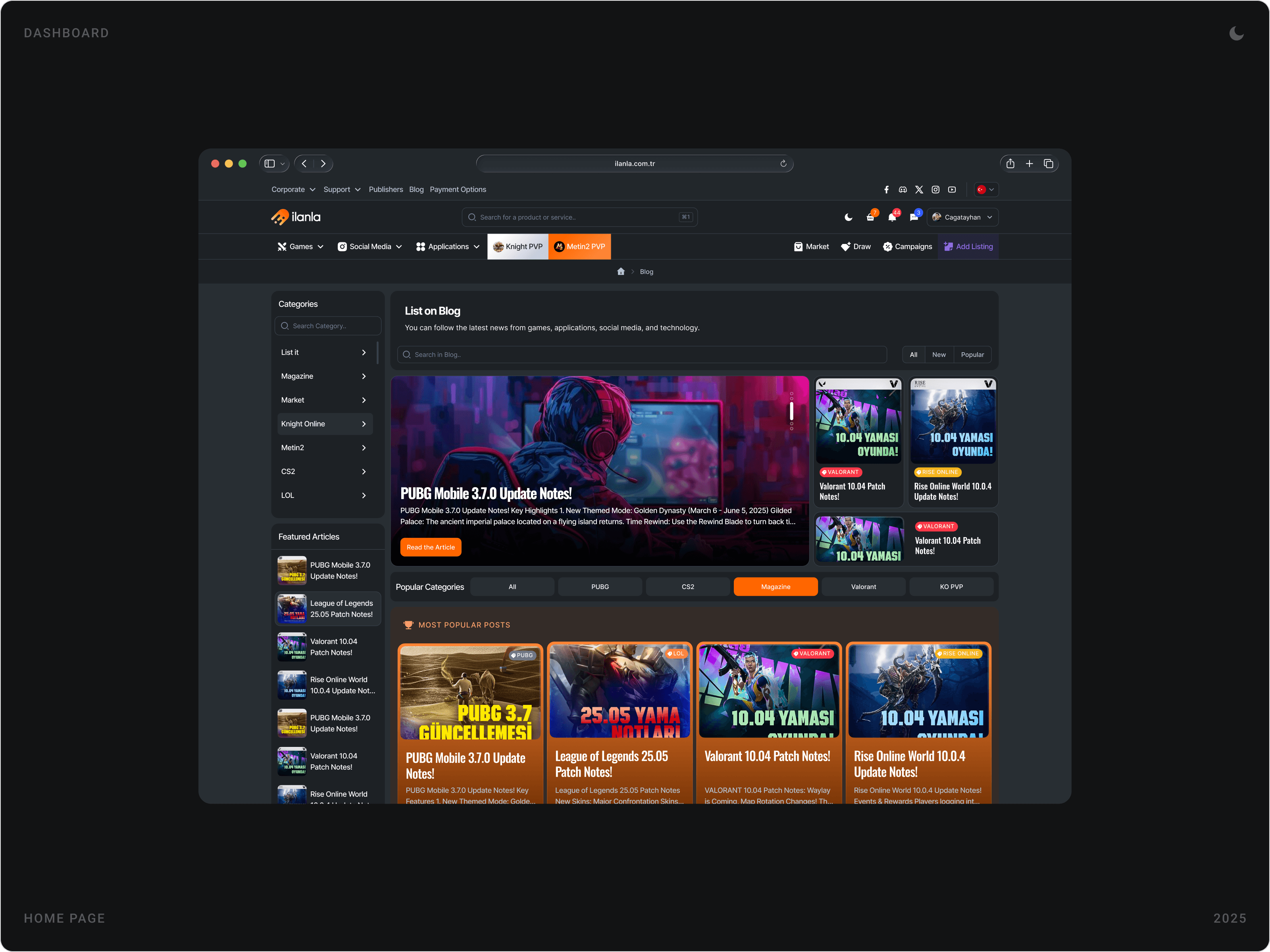 Professional Gaming Marketplace Content Dashboard Design