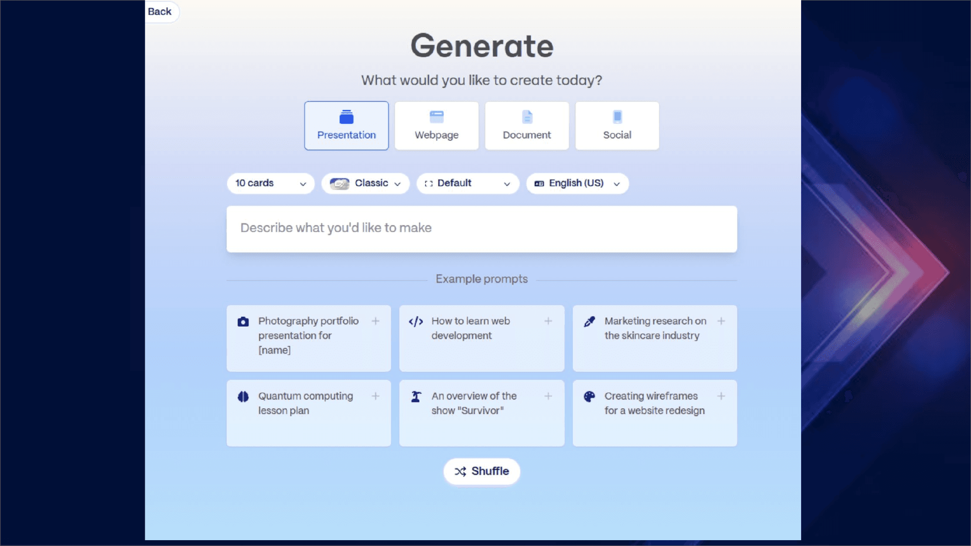 Gamma Generate UI