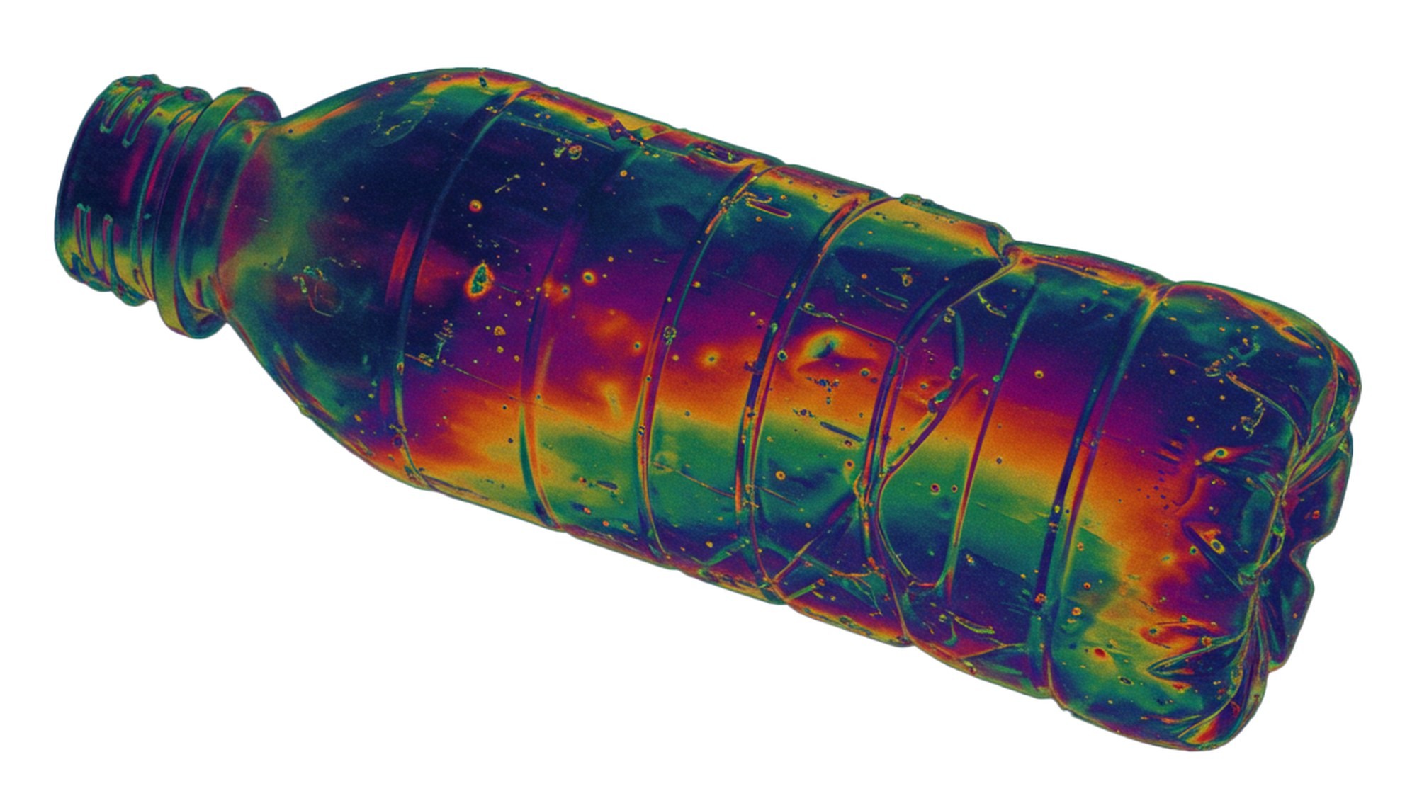 PET bottle overlaid with an AI vision analysis of material, shape and color