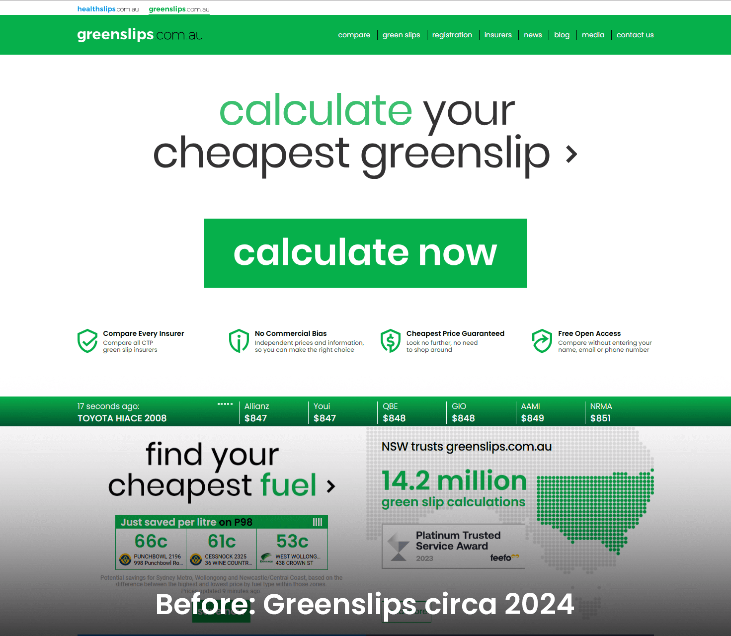 Green slips calculator website Before the UX design & UI audit